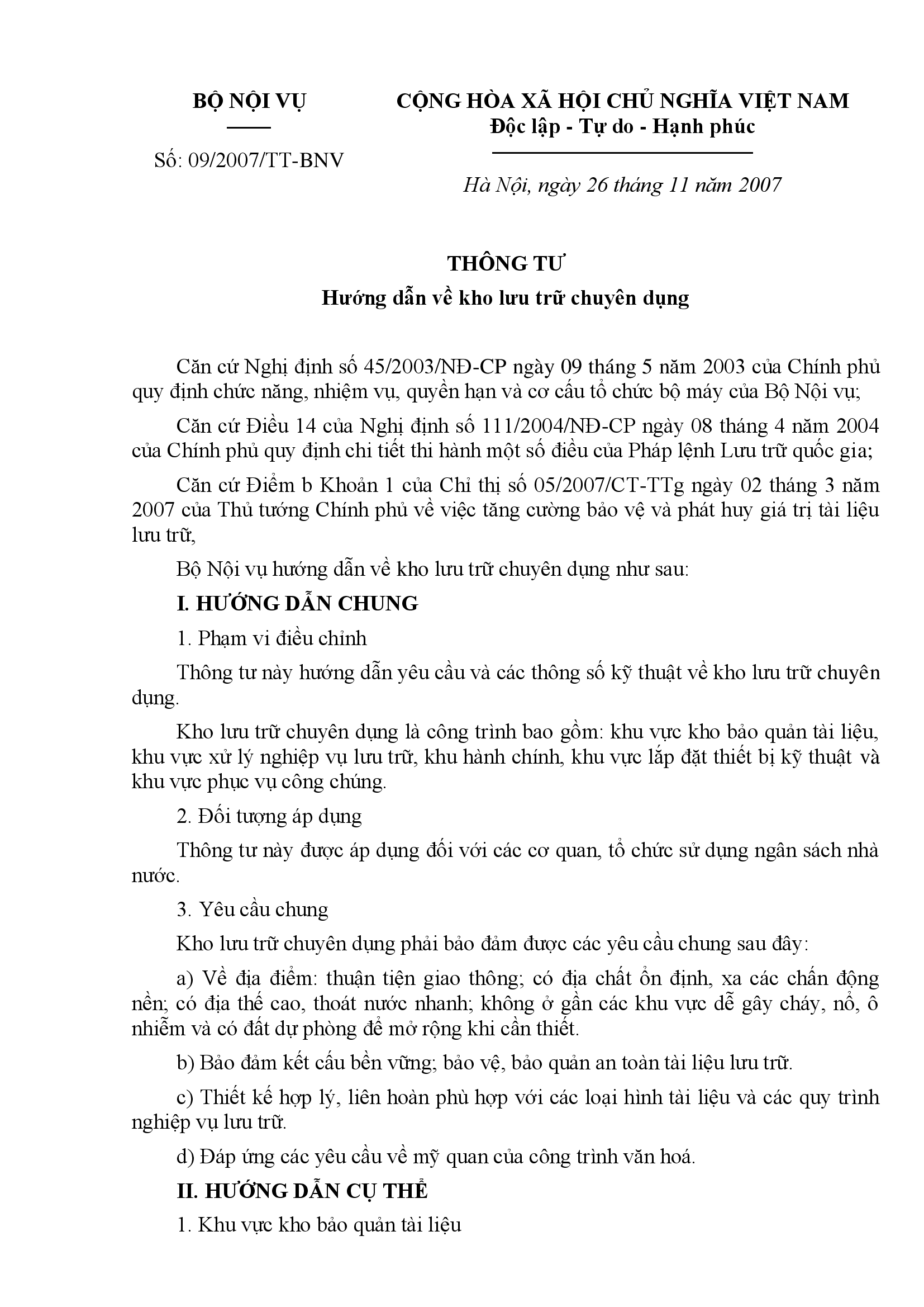 Thông tư 09/2007/TT-BNV