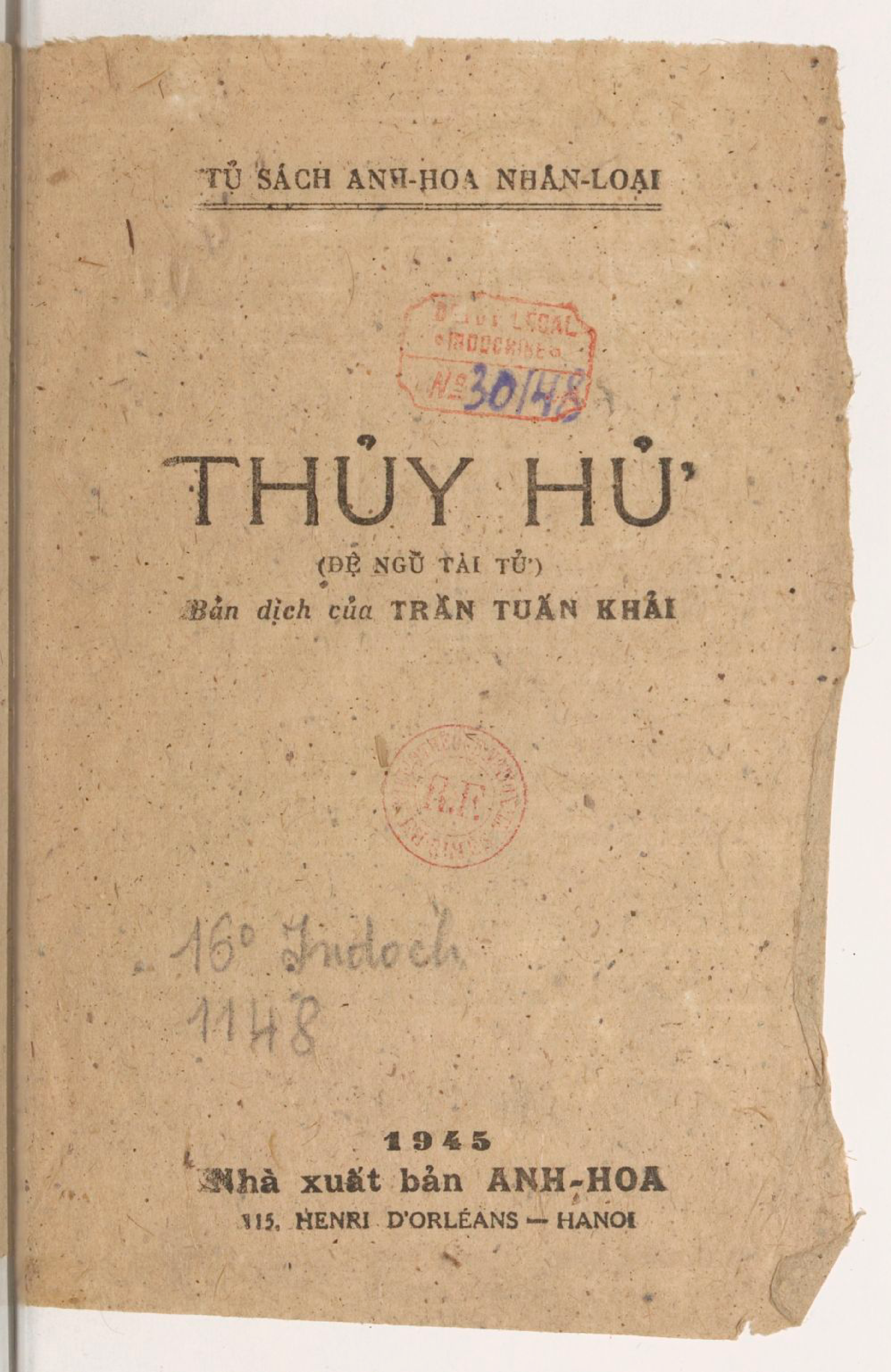 Thủy hử - Thi Nại Am, Trần Tuấn Khải dịch. NXB Anh Hoa 1945, tập 3